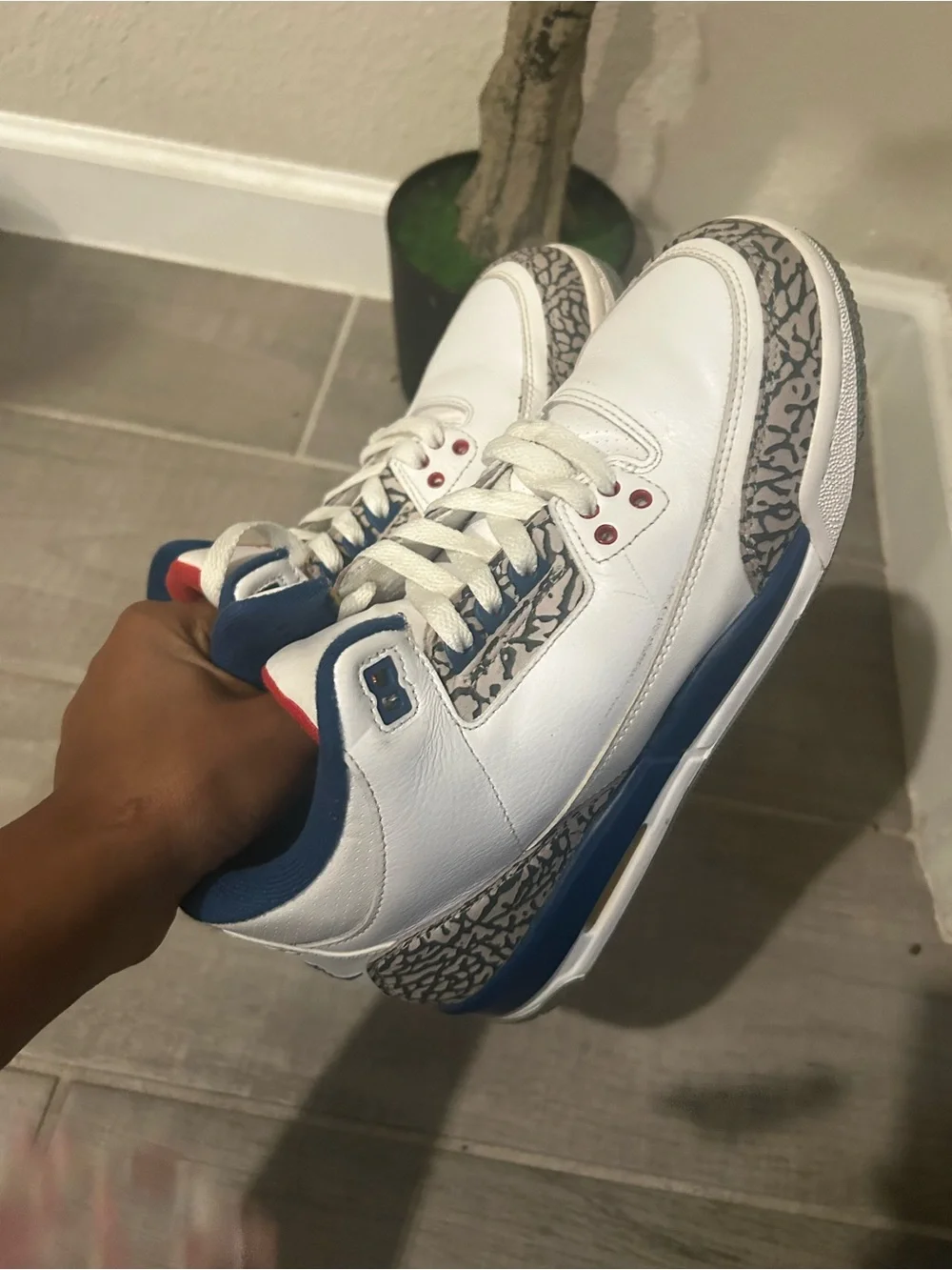 Jordan Kids White/Red/Blue Retro 3 Sneakers with Elephant Print